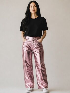 NWT WHITE FOX Push the Button PU Pants Baby Pink L